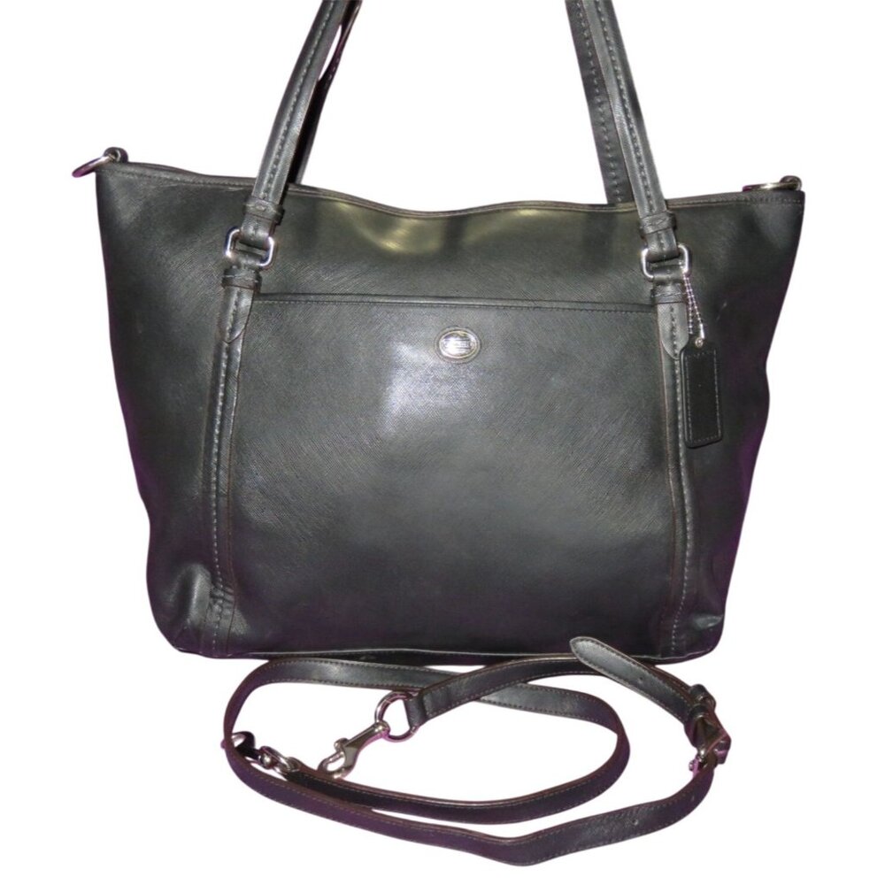 Coach 2013 Peyton Black Crossgrain Leather Tote 2 way Crossbody